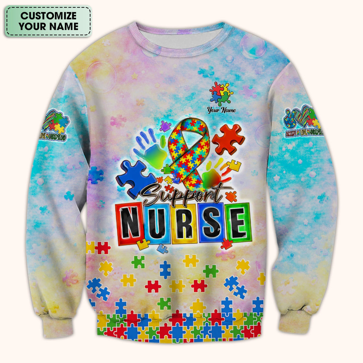 Personalized Autism Awareness Nurse Scrub Top