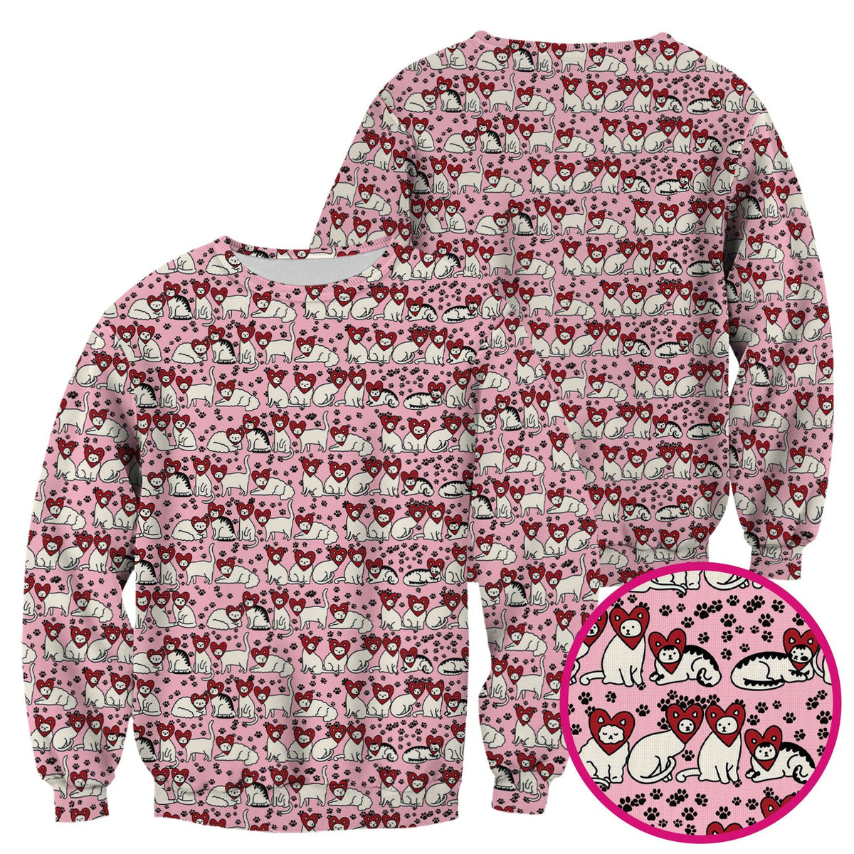 Cute Cat Heart Pattern Scrub Top, Funny Cat Scrub Shirt For Nurses, Breathable Fabrics Nursing Uniform