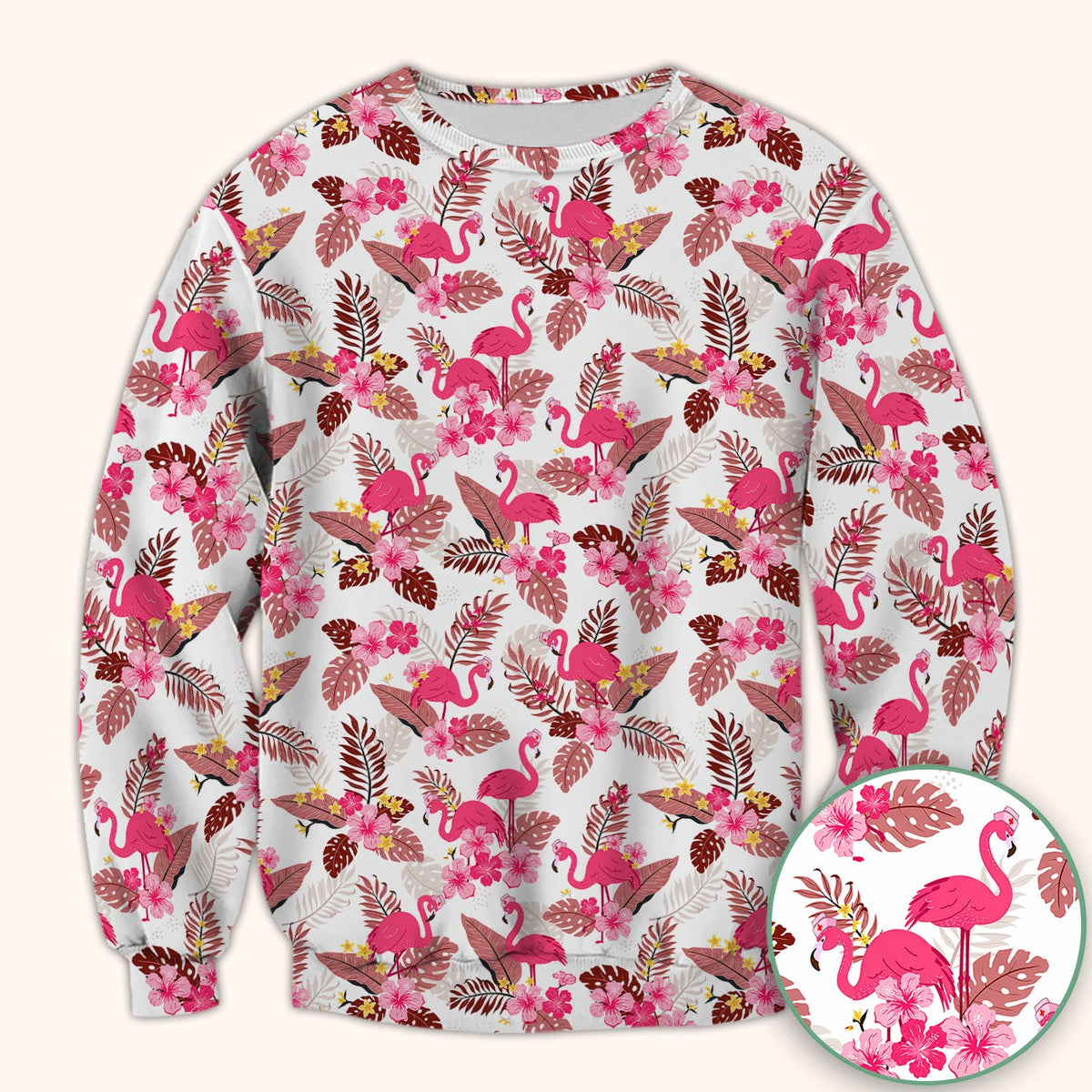 Pink Flamingo Tropical Floral Nurse Scrub Top