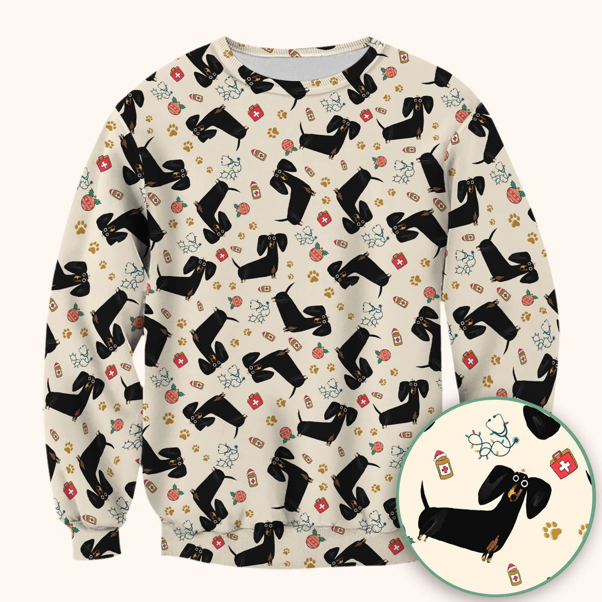 Black Dachshund Nurse Scrub Top - Gift For Dog Lover