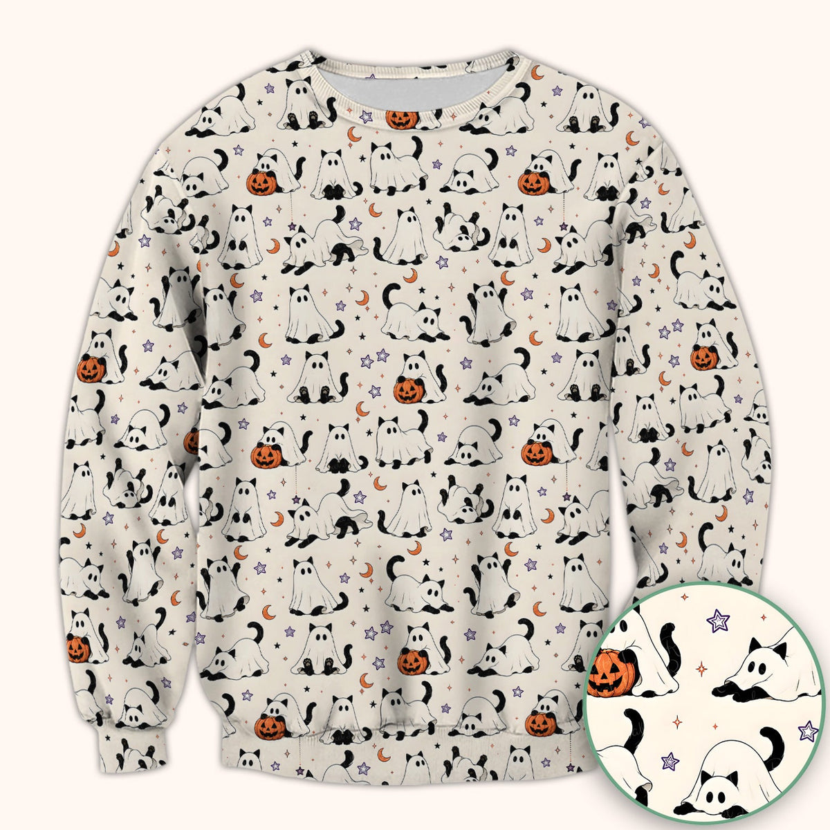 Ghost Cats Pumpkins Nurse Scrub Top - Halloween Gift