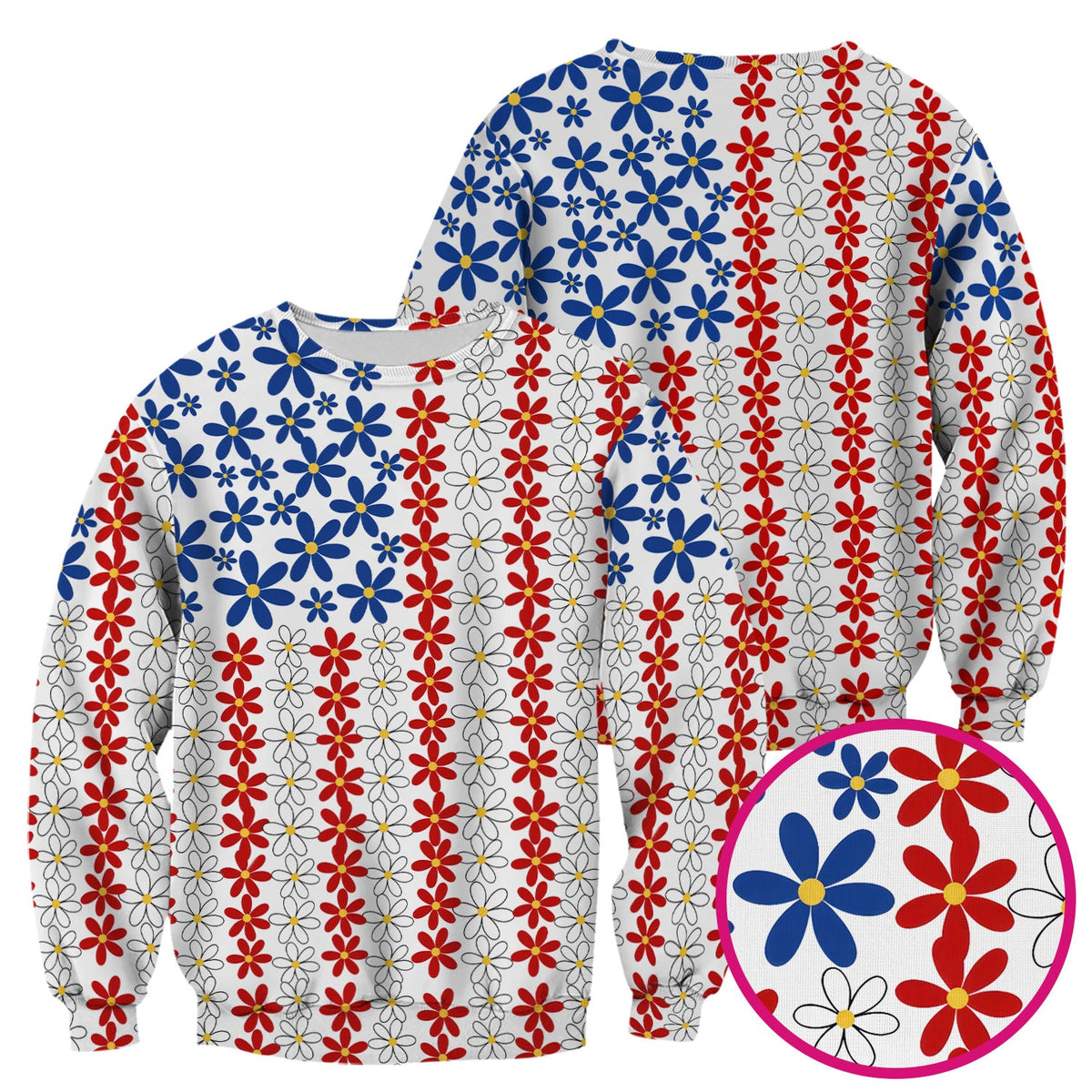 Retro Red Blue Daisy Nurse Scrub Top