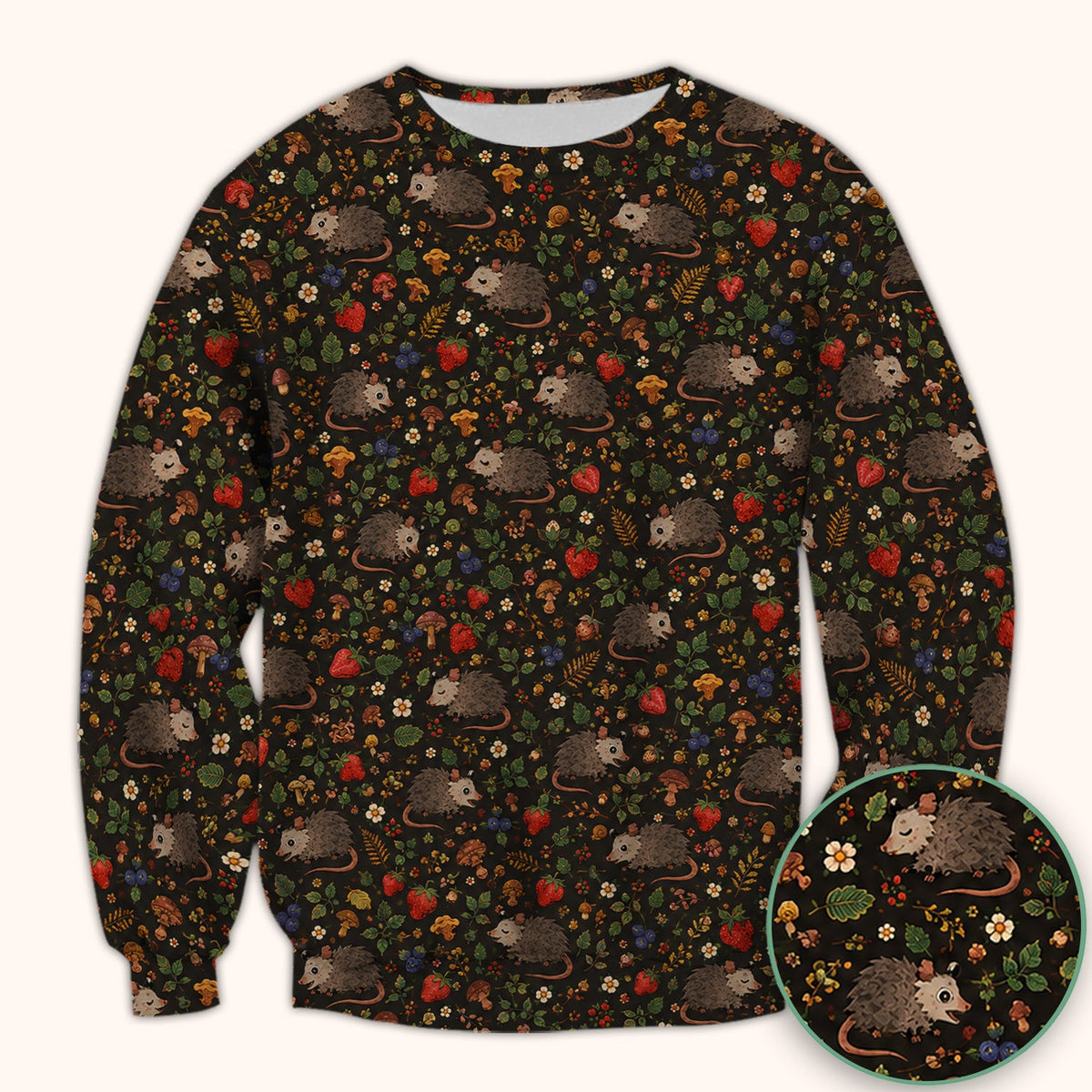 Woodland Opossum Berry Mushroom Nurse Scrub Top