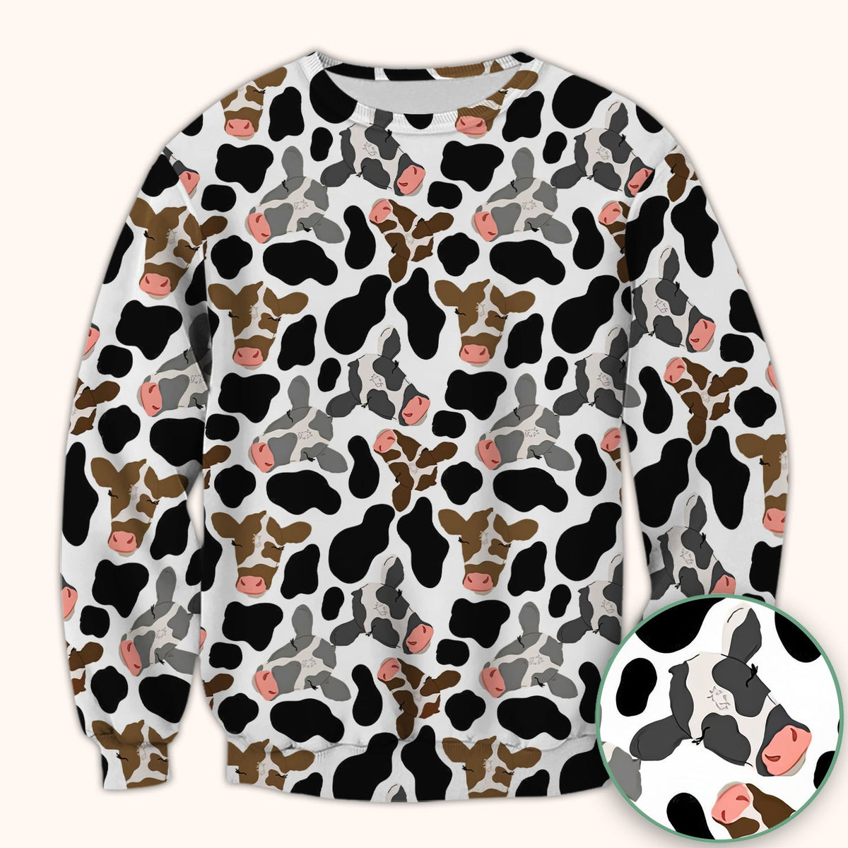 Cow Face Black White Nurse Scrub Top
