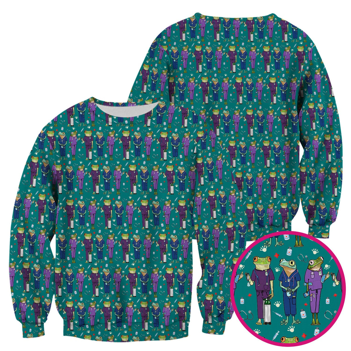 Frog Print Nurse Scrub Top