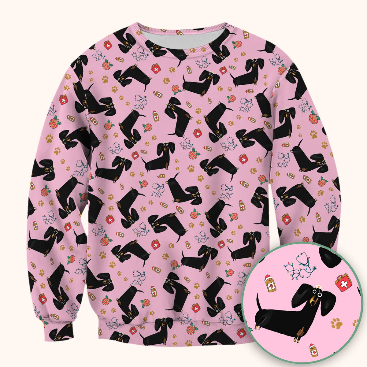Black Dachshund Nurse Scrub Top - Gift For Dog Lover