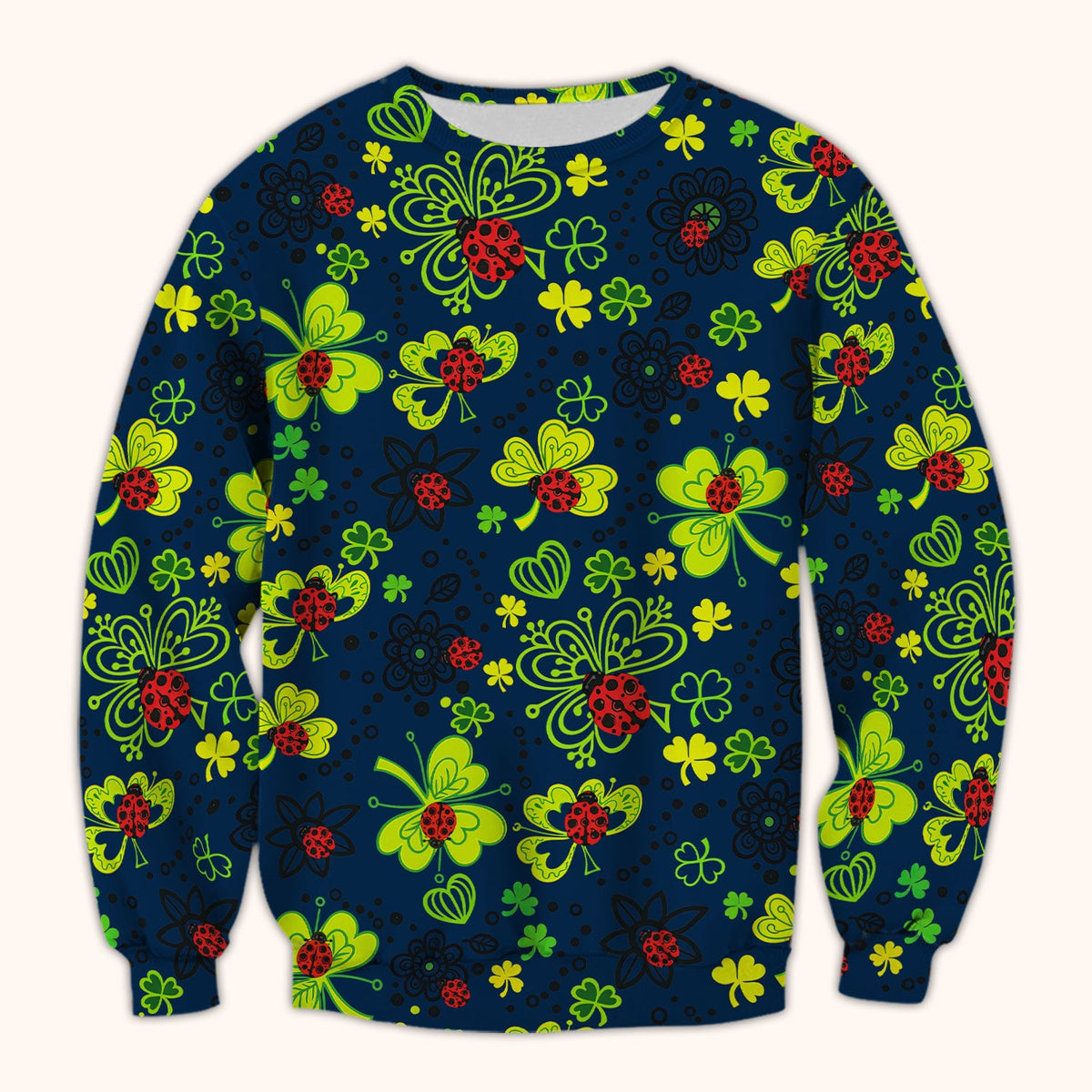 Ladybug Clover Floral Pattern Print Scrubs Nurses, Breathable Fabrics Nursing Uniform