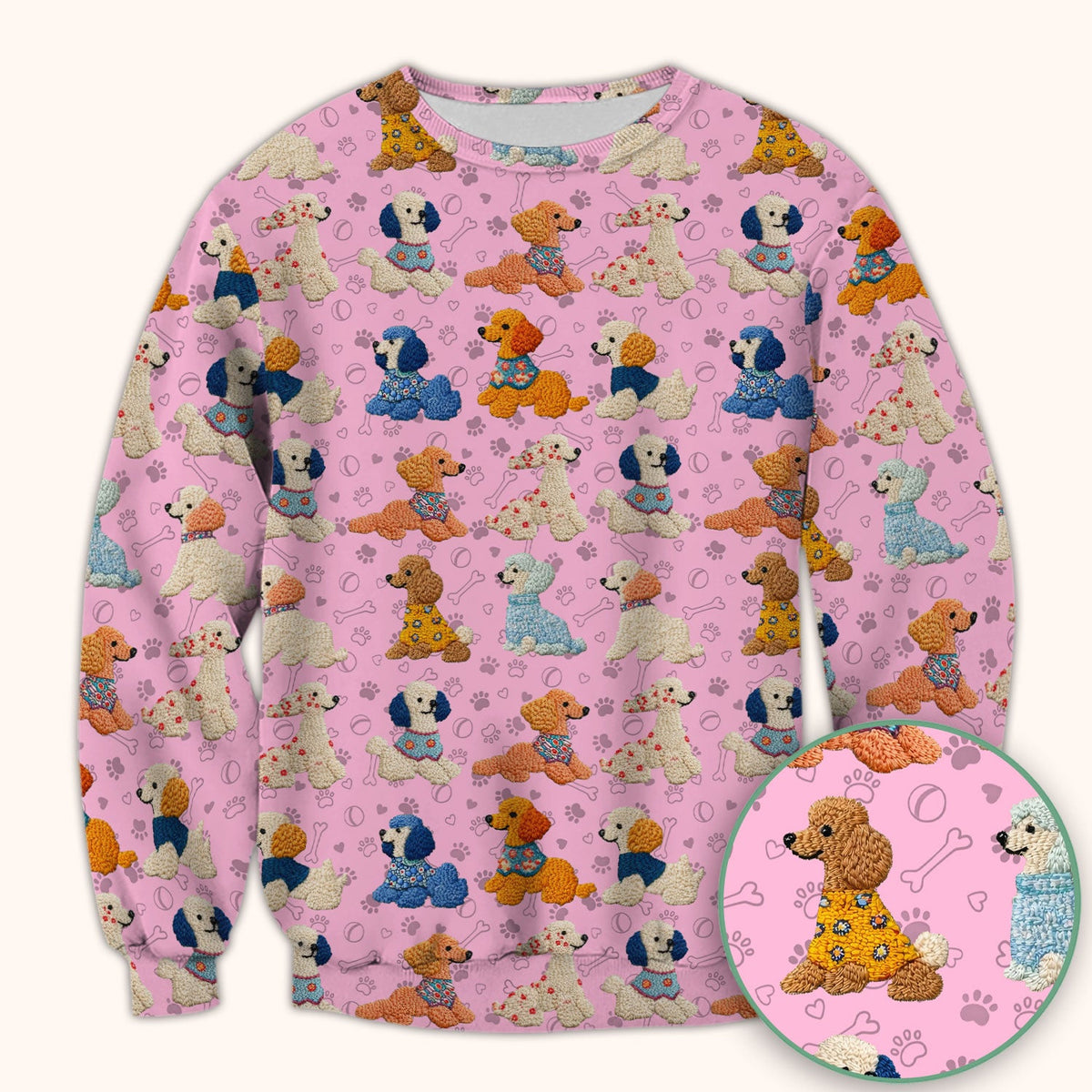 Cute Colorful Poodle Pattern Scrub Top, Comfortable Scrubs for Nurses