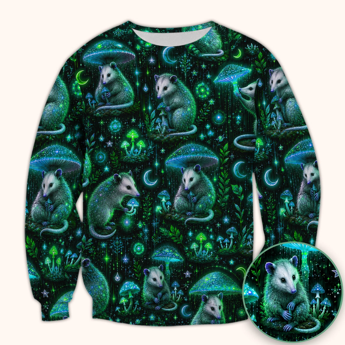 Moonlit Opossum Mushroom Nurse Scrub Top