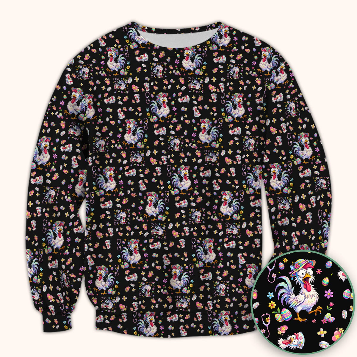Funny Easter Nurse Chicken Pattern Scrub Top, Comfortable Scrubs for Nurses