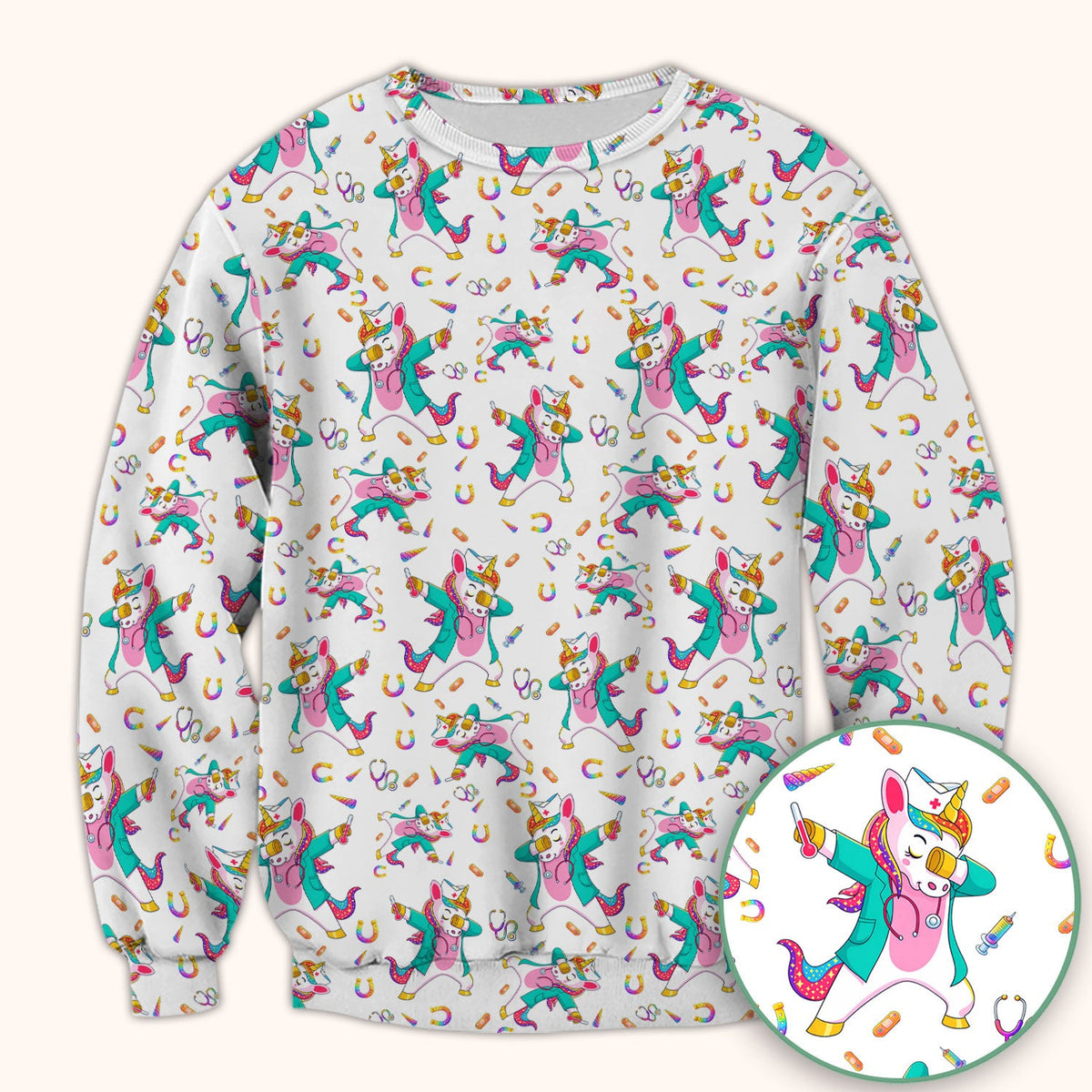 Cute Unicorn Nurse Dance Pattern Scrub Top, Breathable Fabrics Nursing Uniform