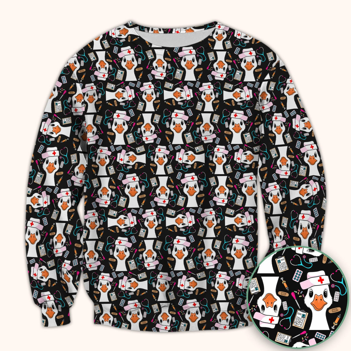 Duck Wearing Hat With Medical Tools Nurse Scrub Top