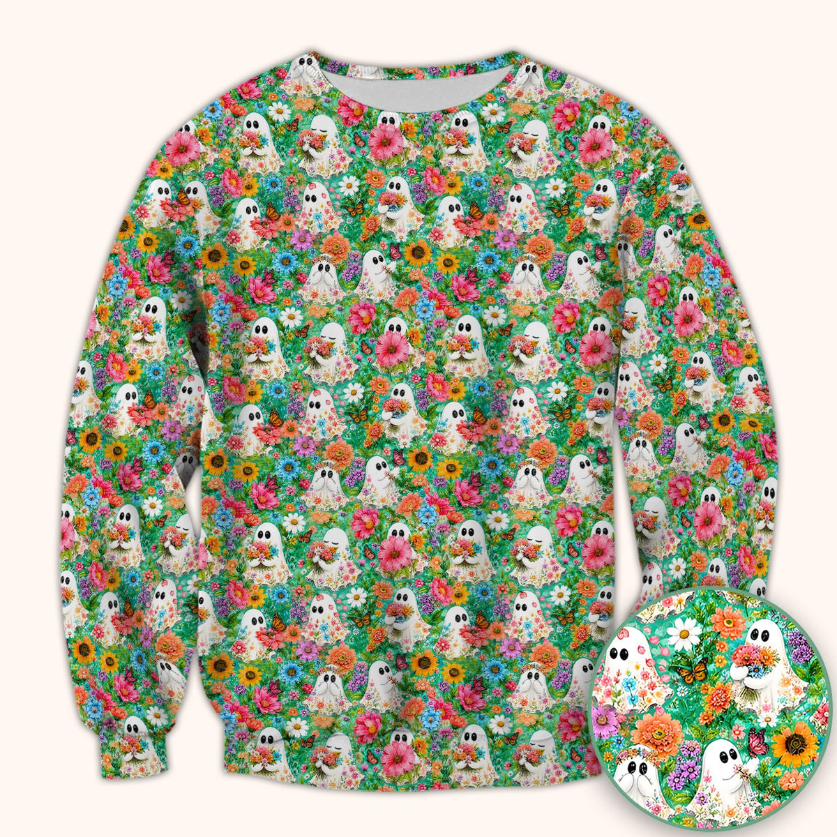 Halloween Floral Ghosts Nurse Scrub Top