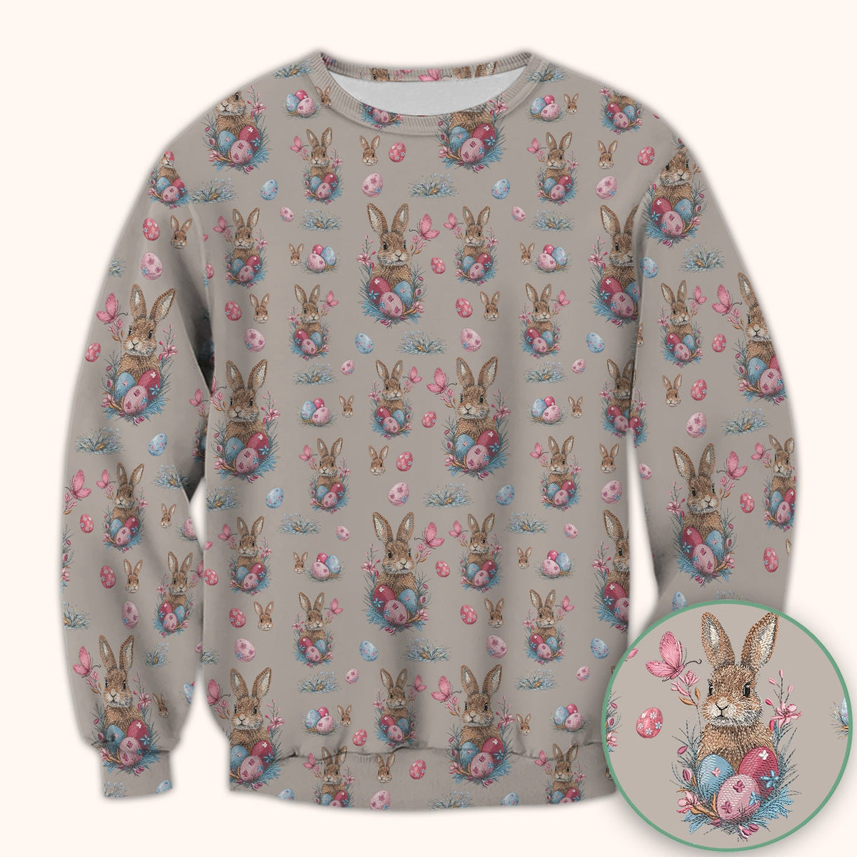 Pastel Easter Bunny Nest Pattern Scrub Top, Comfortable Scrubs for Nurses