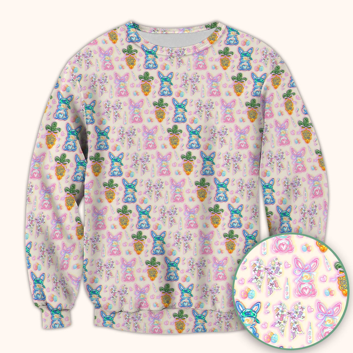 Bunny Carrot Bow Nurse Scrub Top - Easter Gift