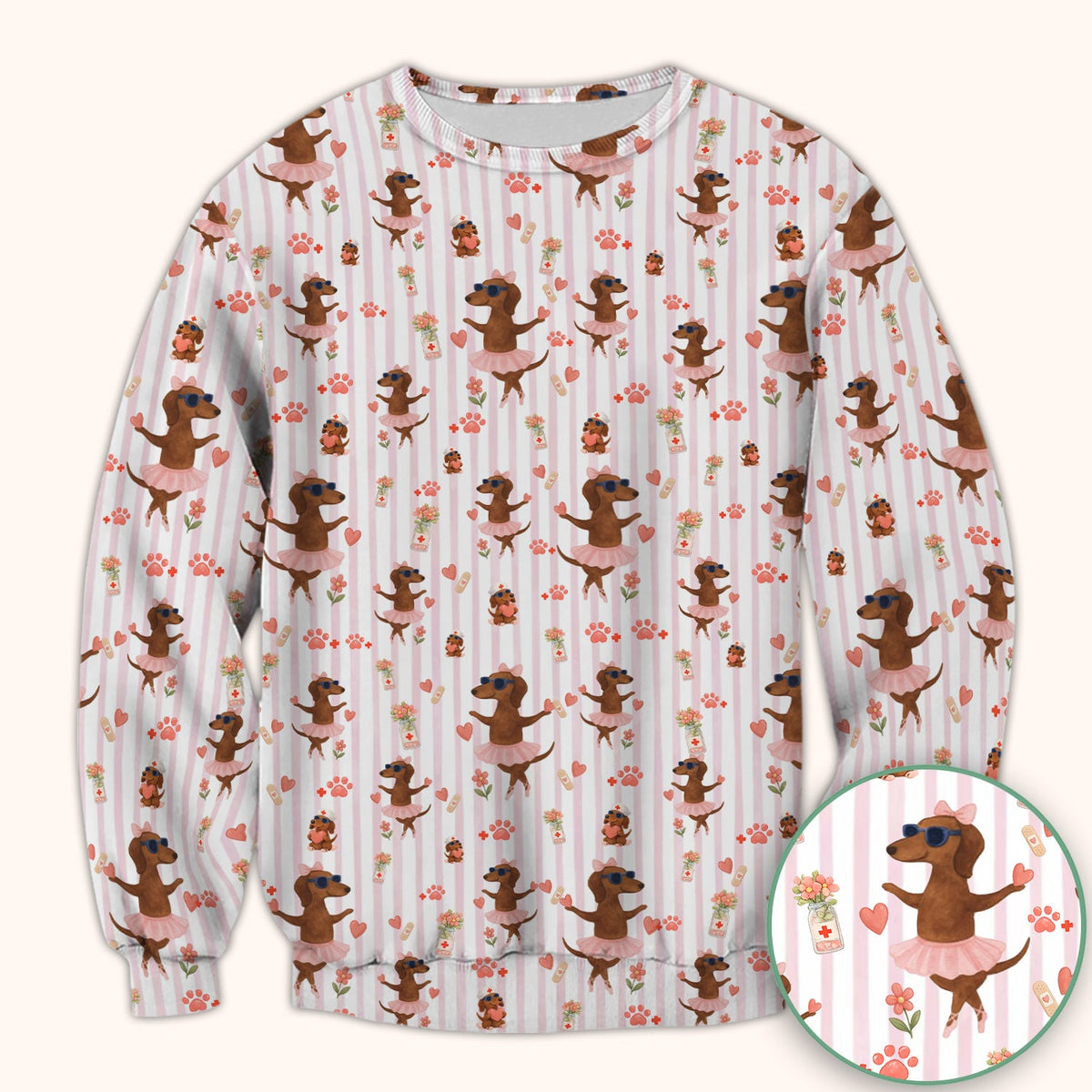 Dachshund Ballet Tutu Hearts Nurse Scrub Top