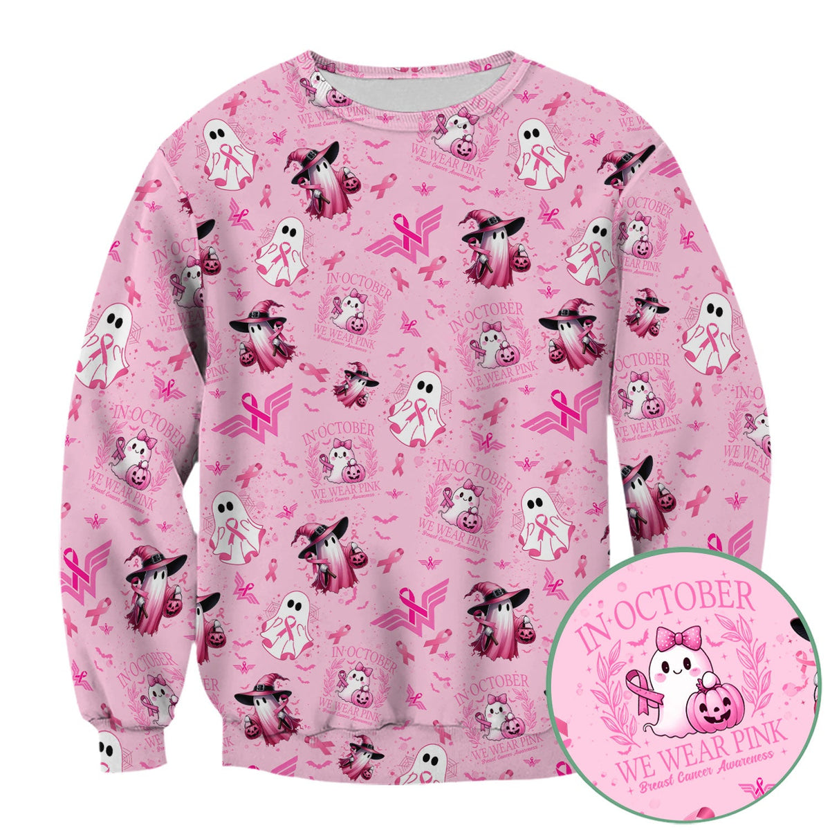 Pink Ribbon Ghost Witch Nurse Scrub Top - Breast Cancer Gift