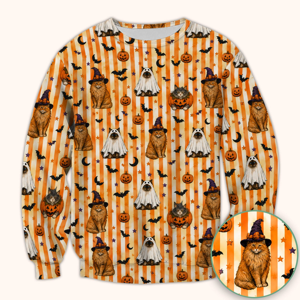 Cat Print Nurse Scrub Top - Halloween Gift