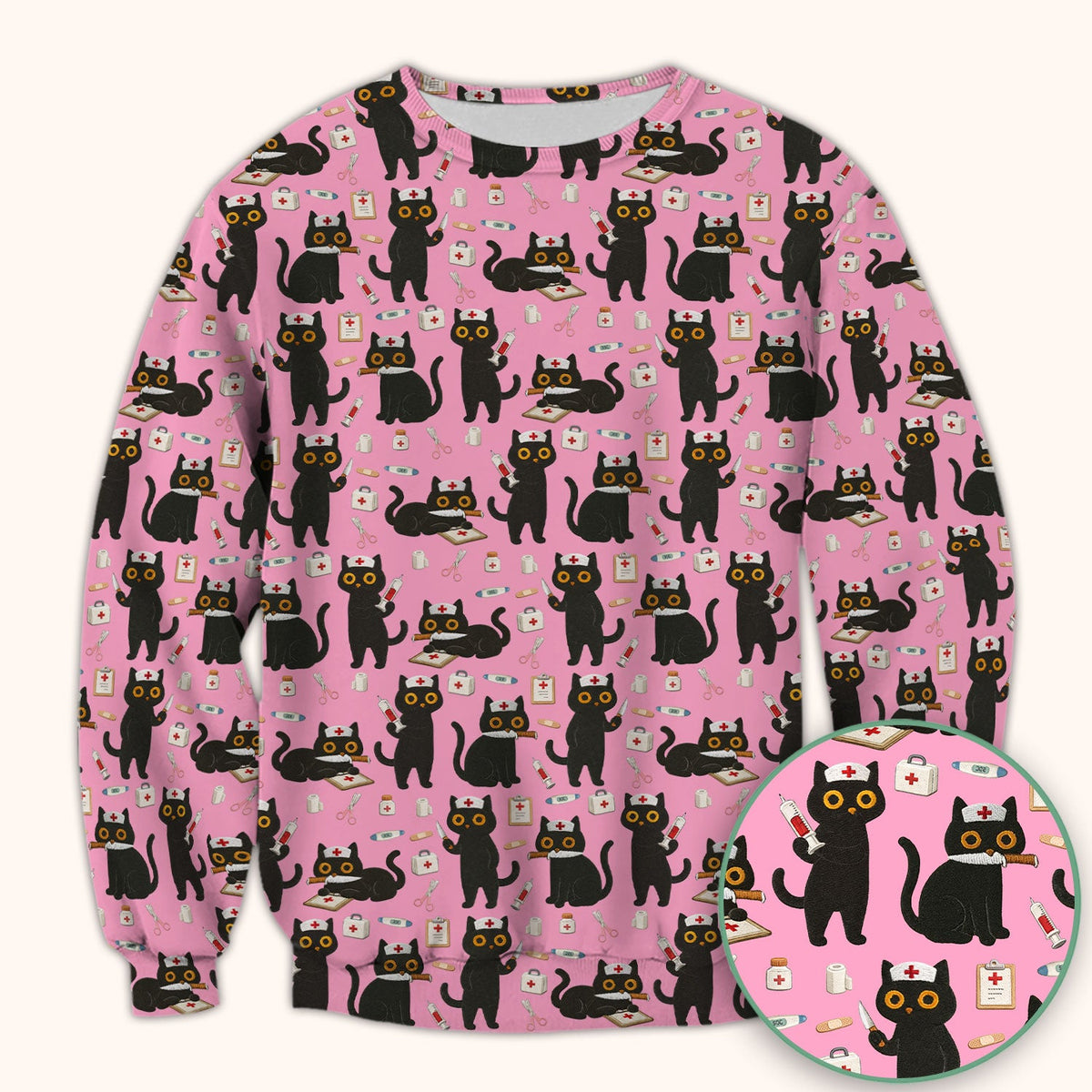 Cute Black Cat Nurse Scrub Top