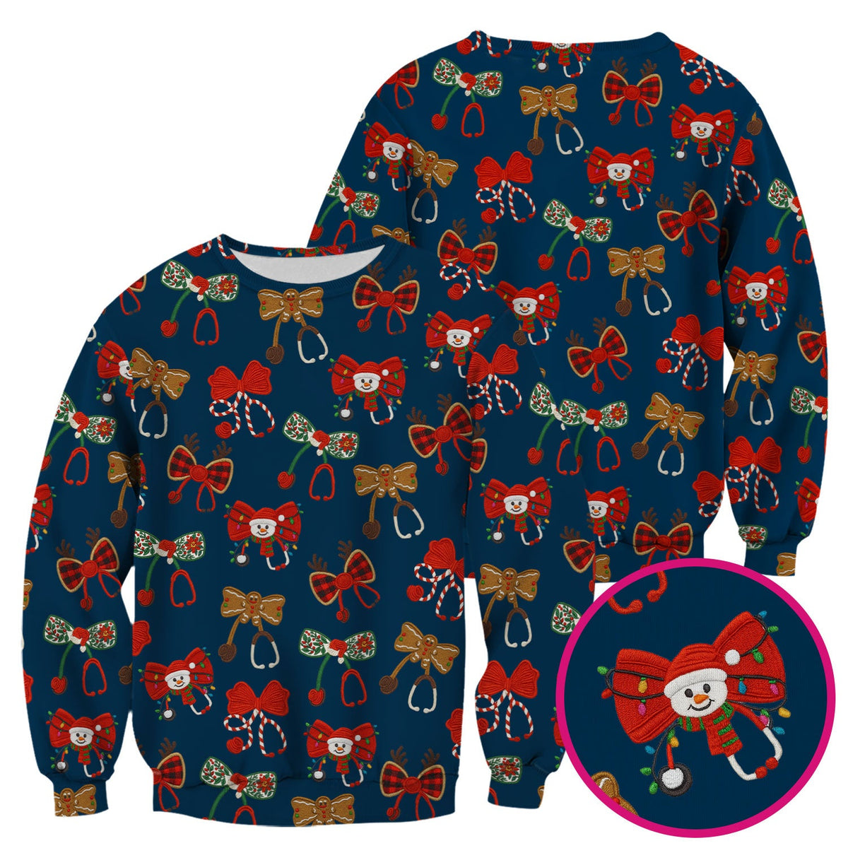 Christmas Stethoscope Bow Nurse Scrub Top