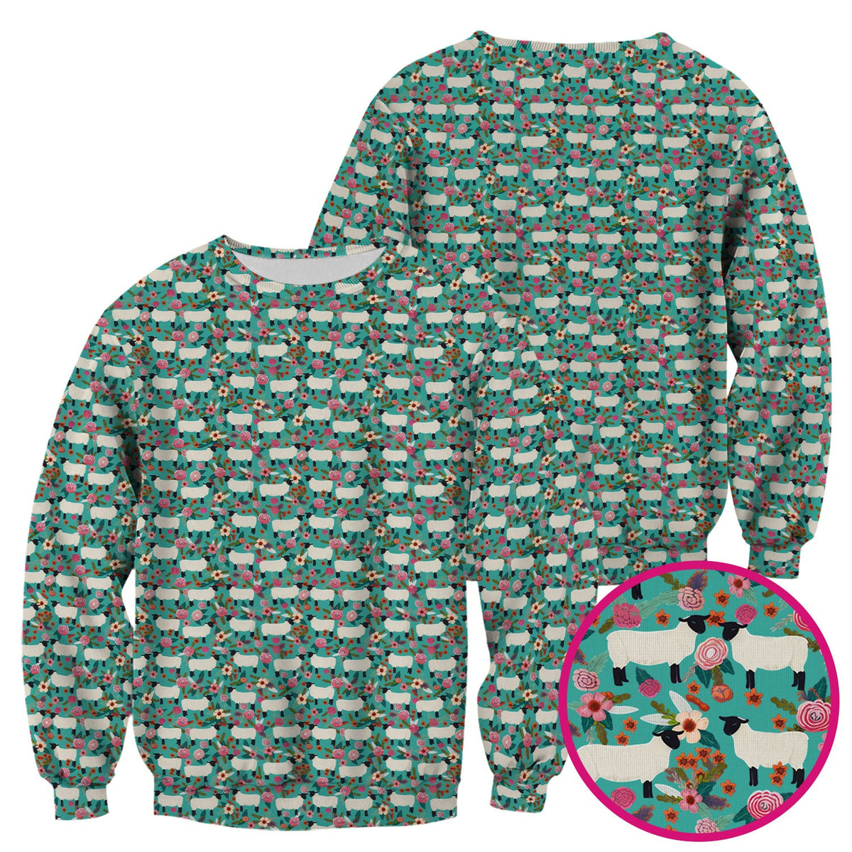 Sheep Floral Meadow Nurse Scrub Top