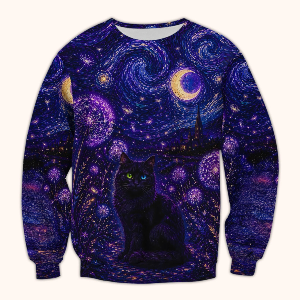 Mystical Black Cat Starry Night Nurse Scrub Top