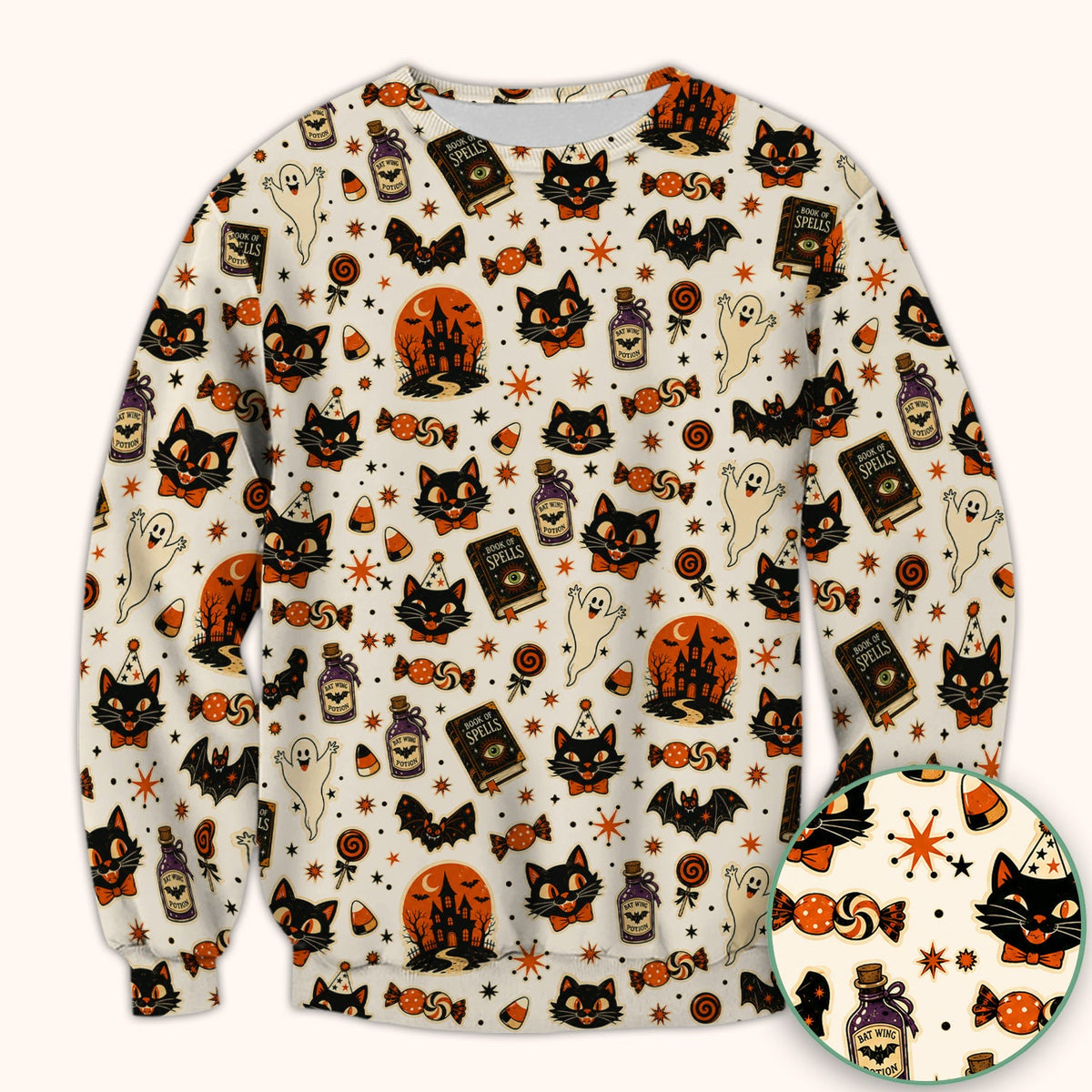 Black Cat Ghost Candy Nurse Scrub Top - Halloween Gift