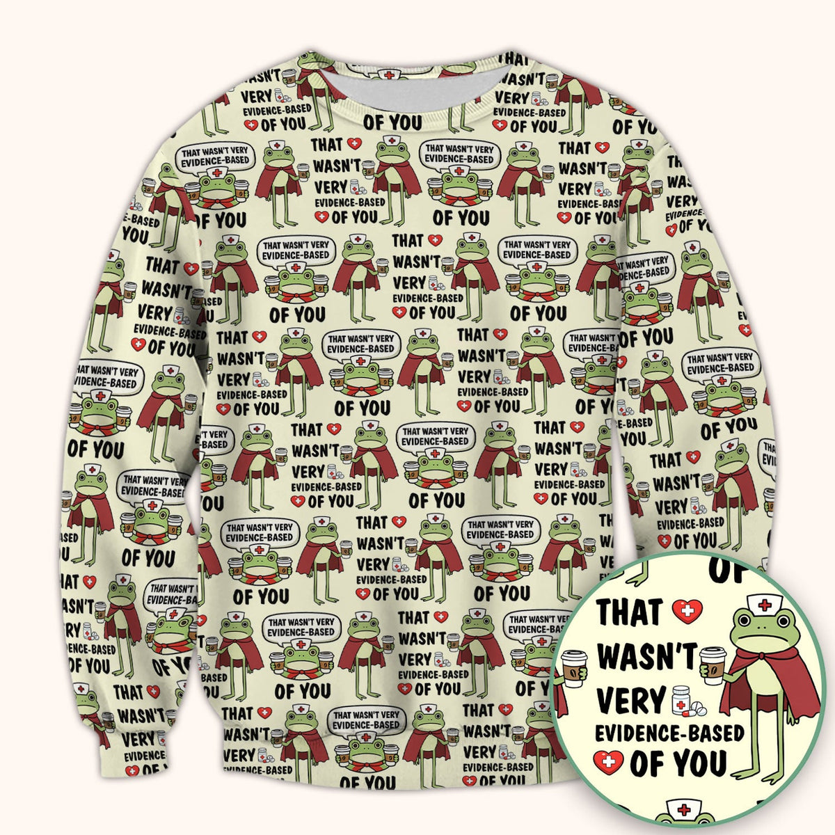 Funny Frog Nurse Quote Medical Pattern Scrub Top, Breathable Fabrics Nursing Uniform