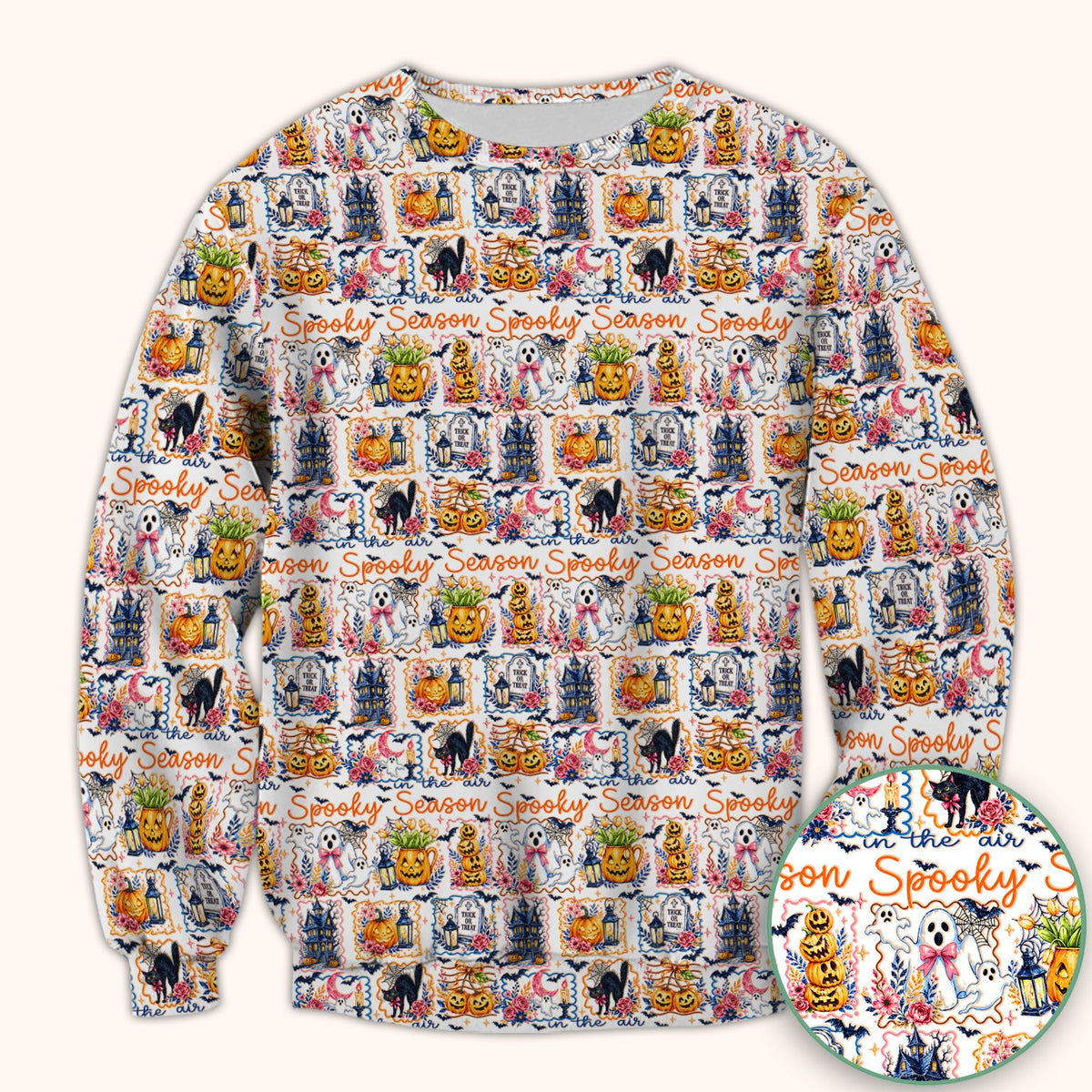 Spooky Pumpkin Ghost Pattern Nurse Scrub Top