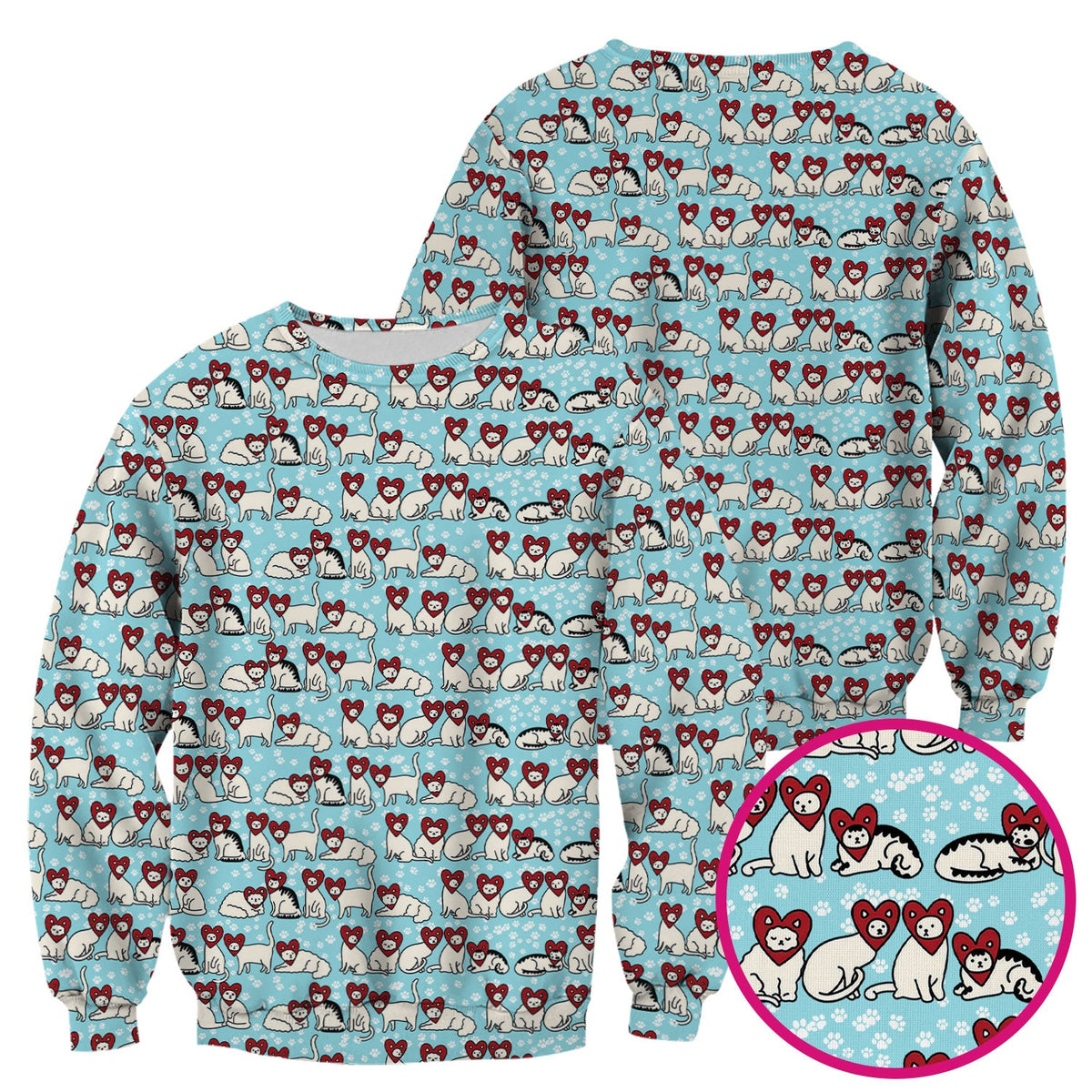 Cute Cat Heart Pattern Scrub Top, Funny Cat Scrub Shirt For Nurses, Breathable Fabrics Nursing Uniform