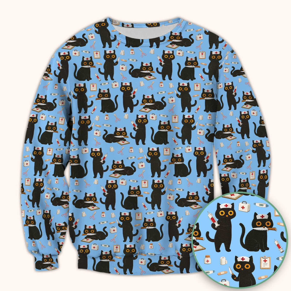 Cute Black Cat Nurse Scrub Top