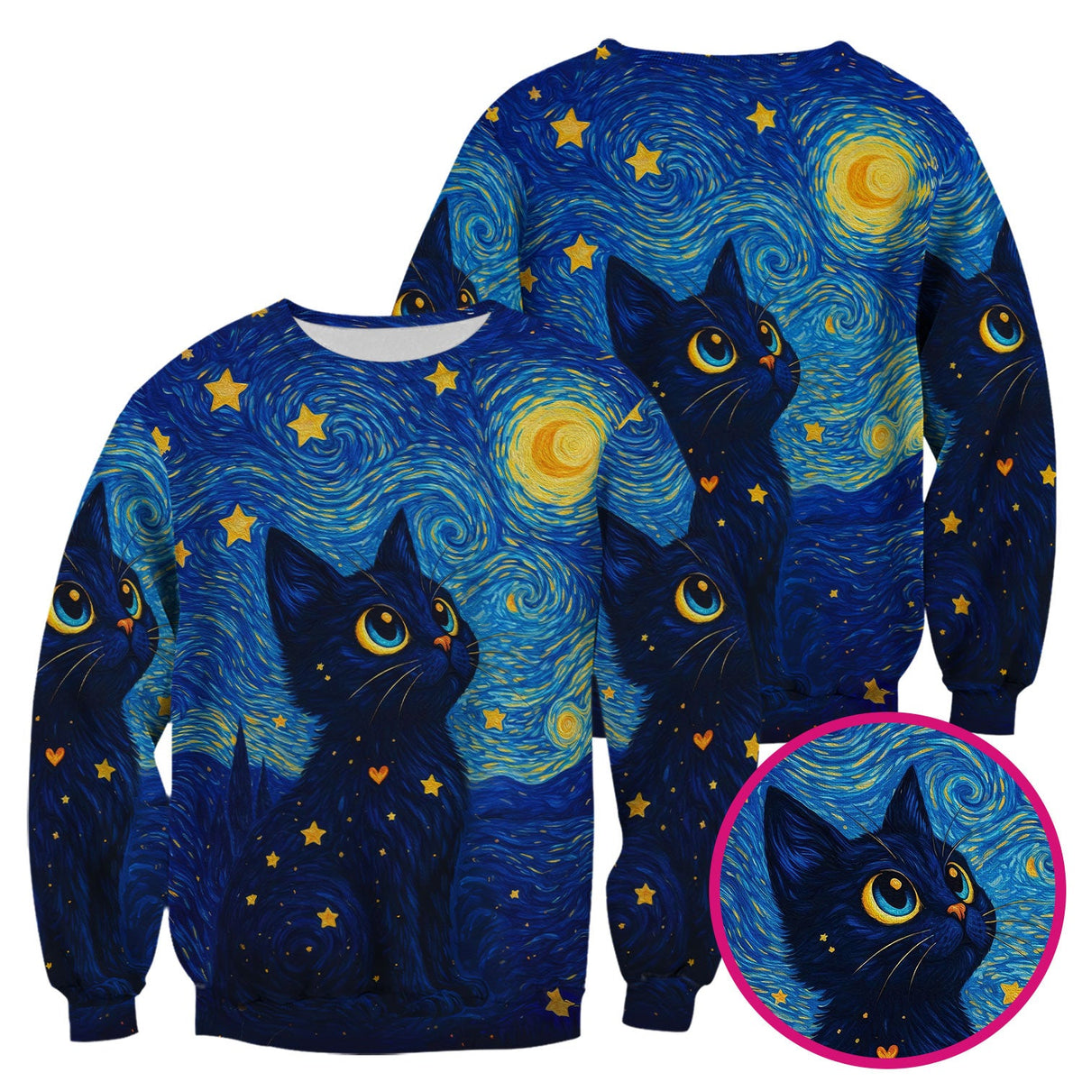Black Cat Starry Night Nurse Scrub Top