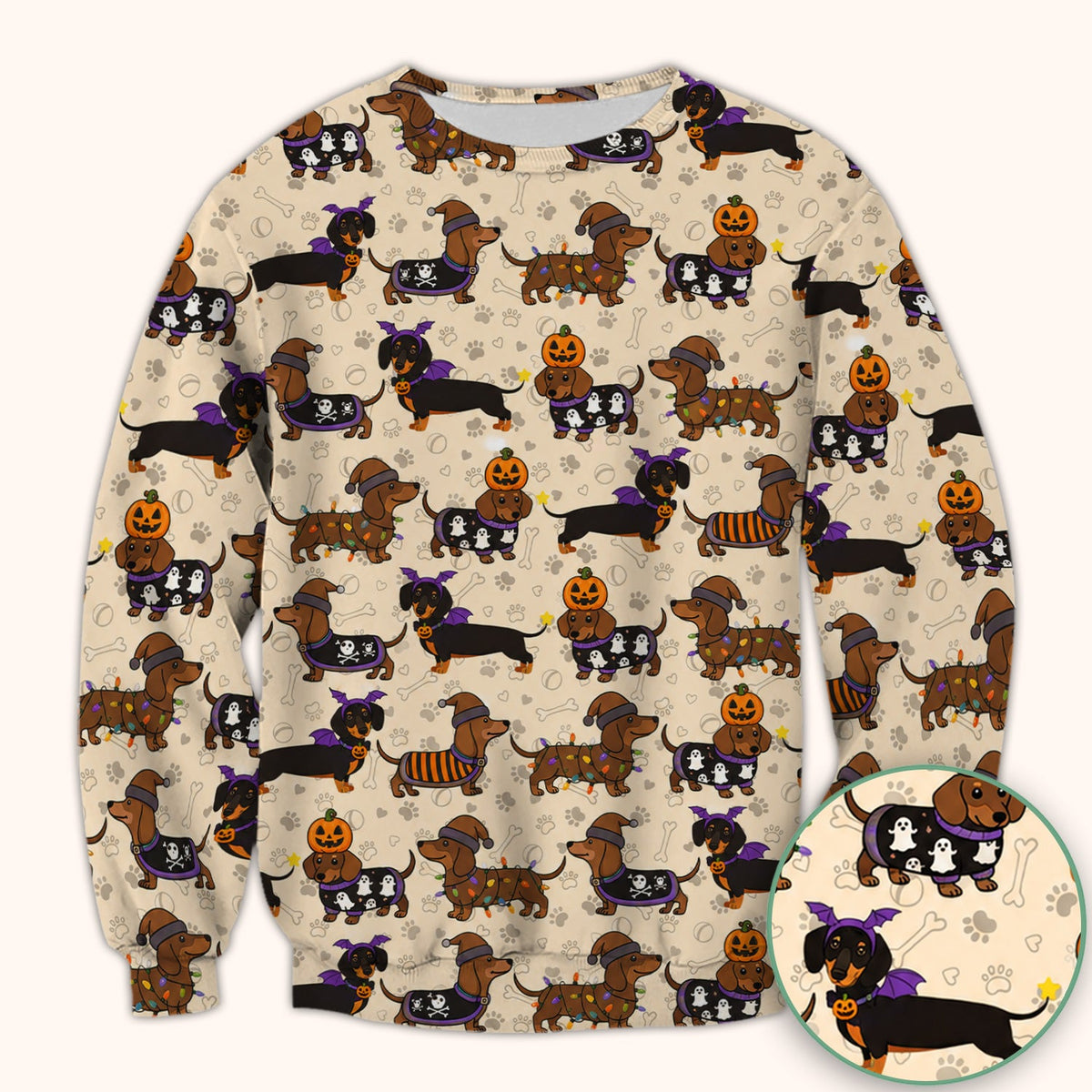 Dachshund Pumpkin Ghost Nurse Scrub Top - Halloween Gift