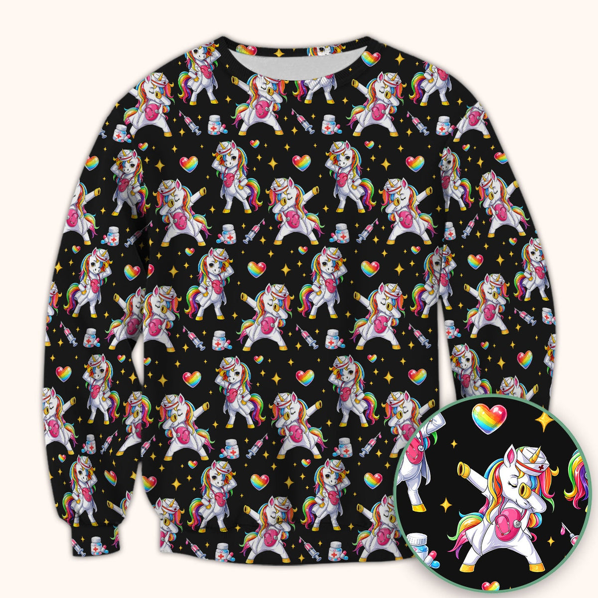 Playful Nurse Unicorn Rainbow Pattern Scrub Top, Comfortable Scrubs for Nurses