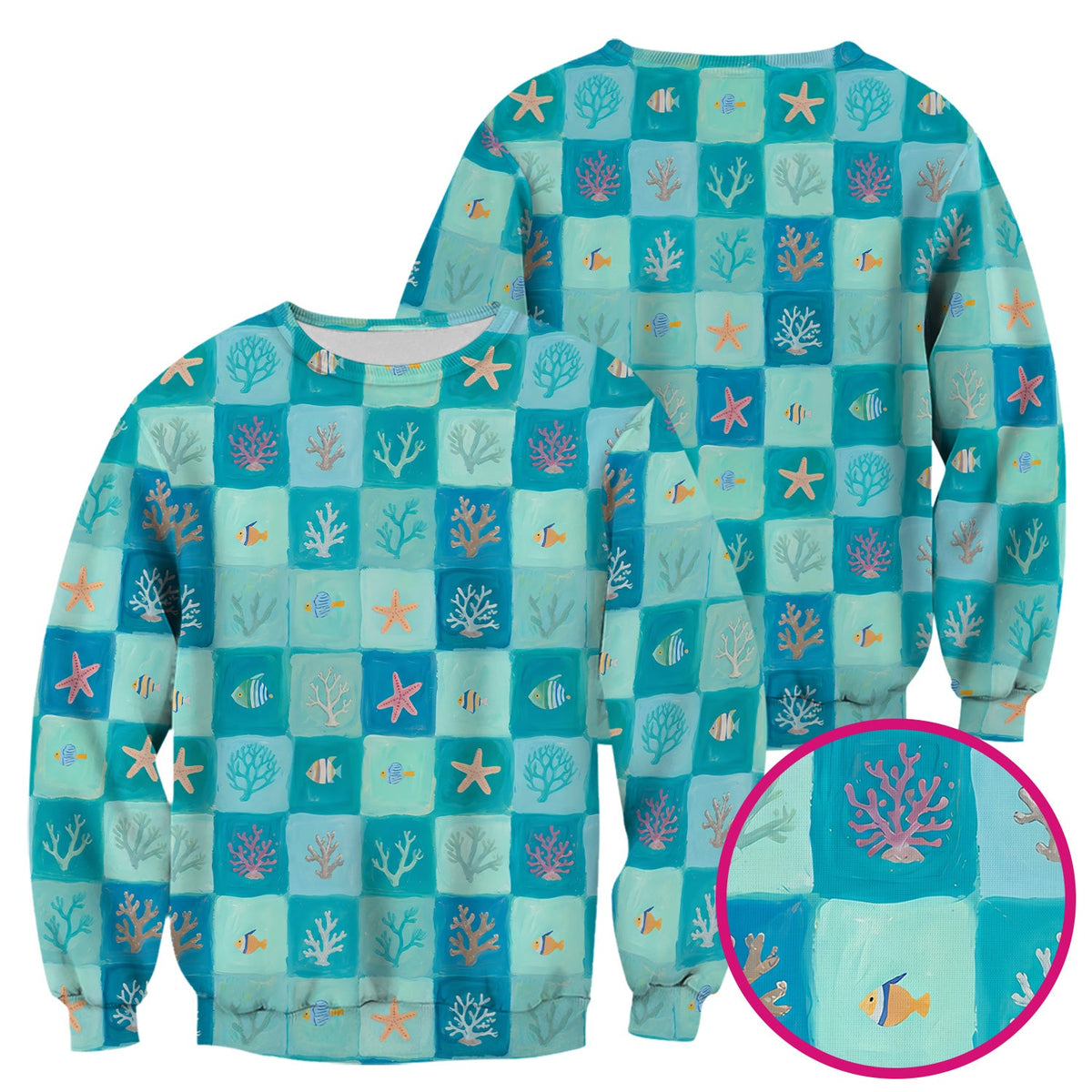 Ocean Coral Fish Checkered Nurse Scrub Top