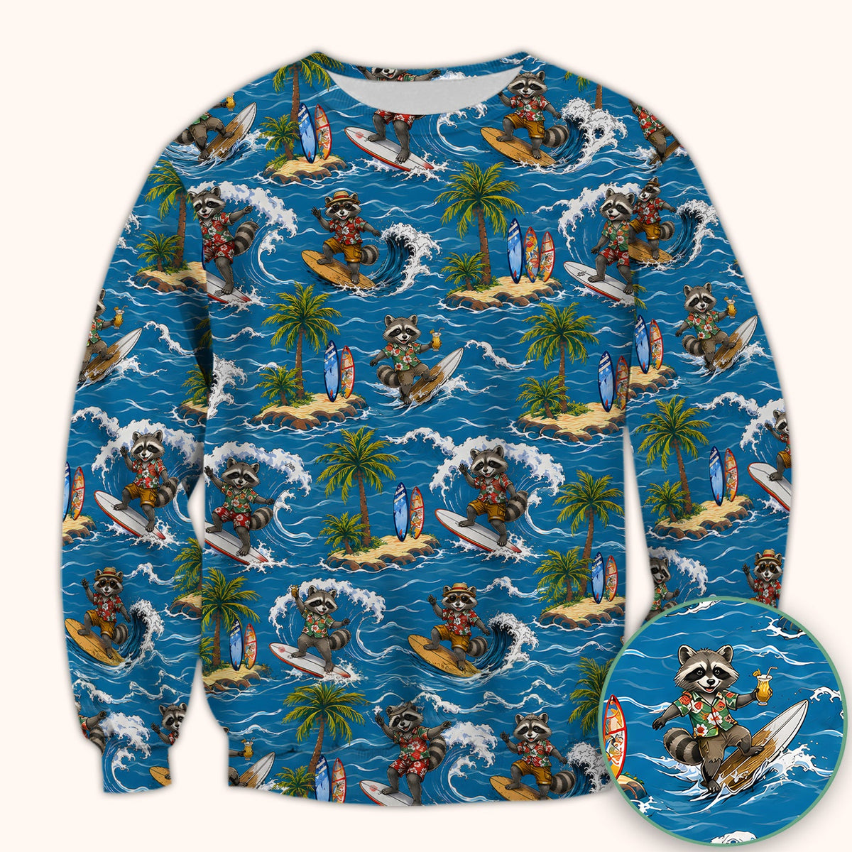 Tropical Surfing Raccoon Island Nurse Scrub Top