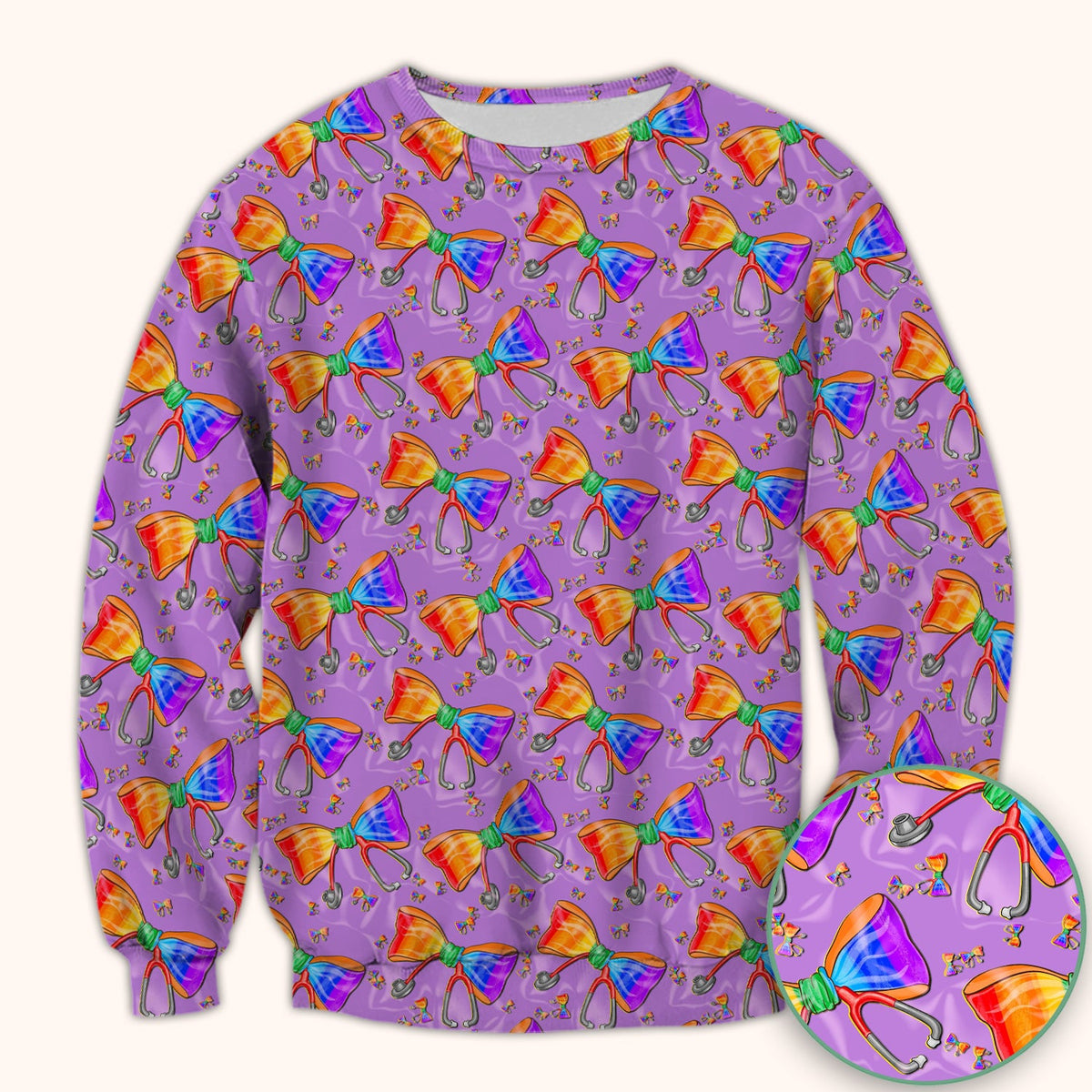 Colorful Rainbow Bow Stethoscope Nurse Scrub Top