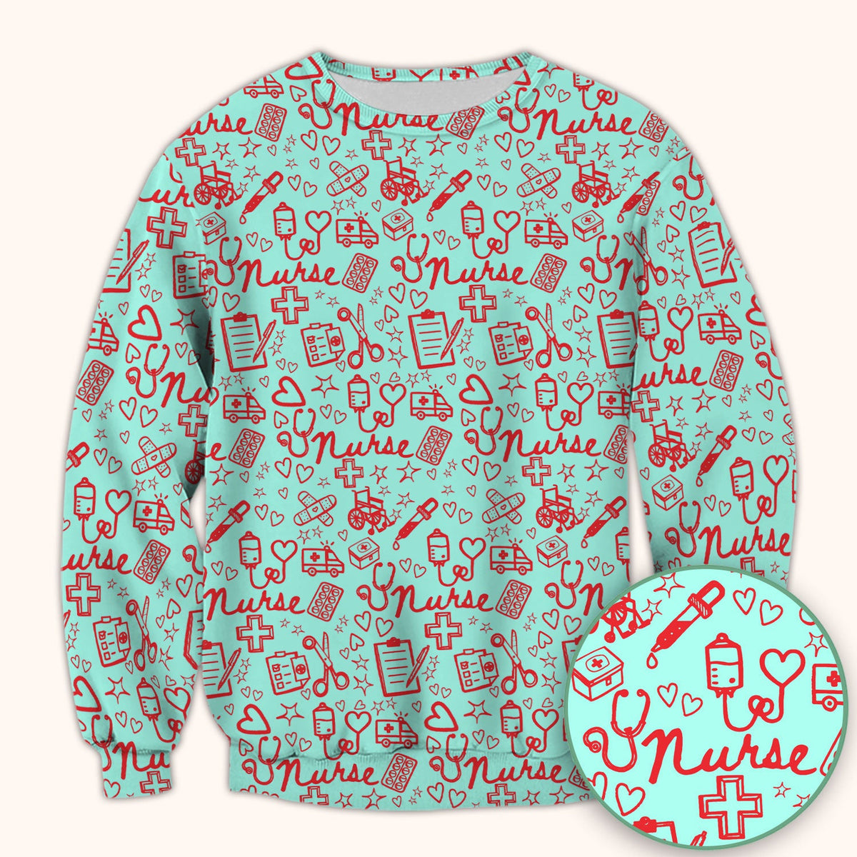 Cute Nurse Heart Medical Pattern Scrub Top, Comfortable Scrubs for Nurses