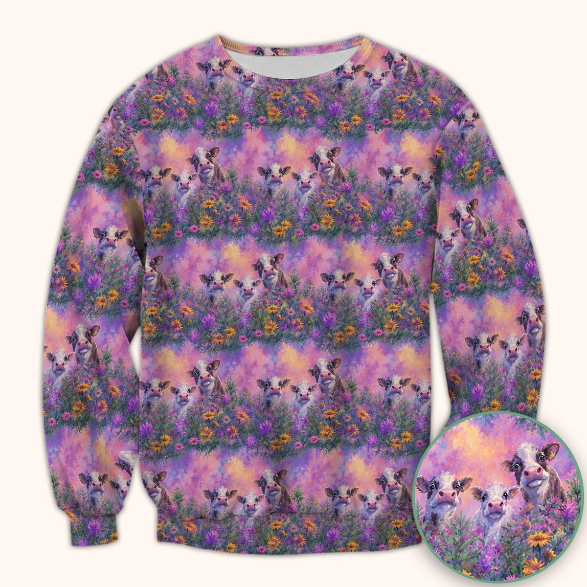 Pastel Cow Meadow Flower Nurse Scrub Top