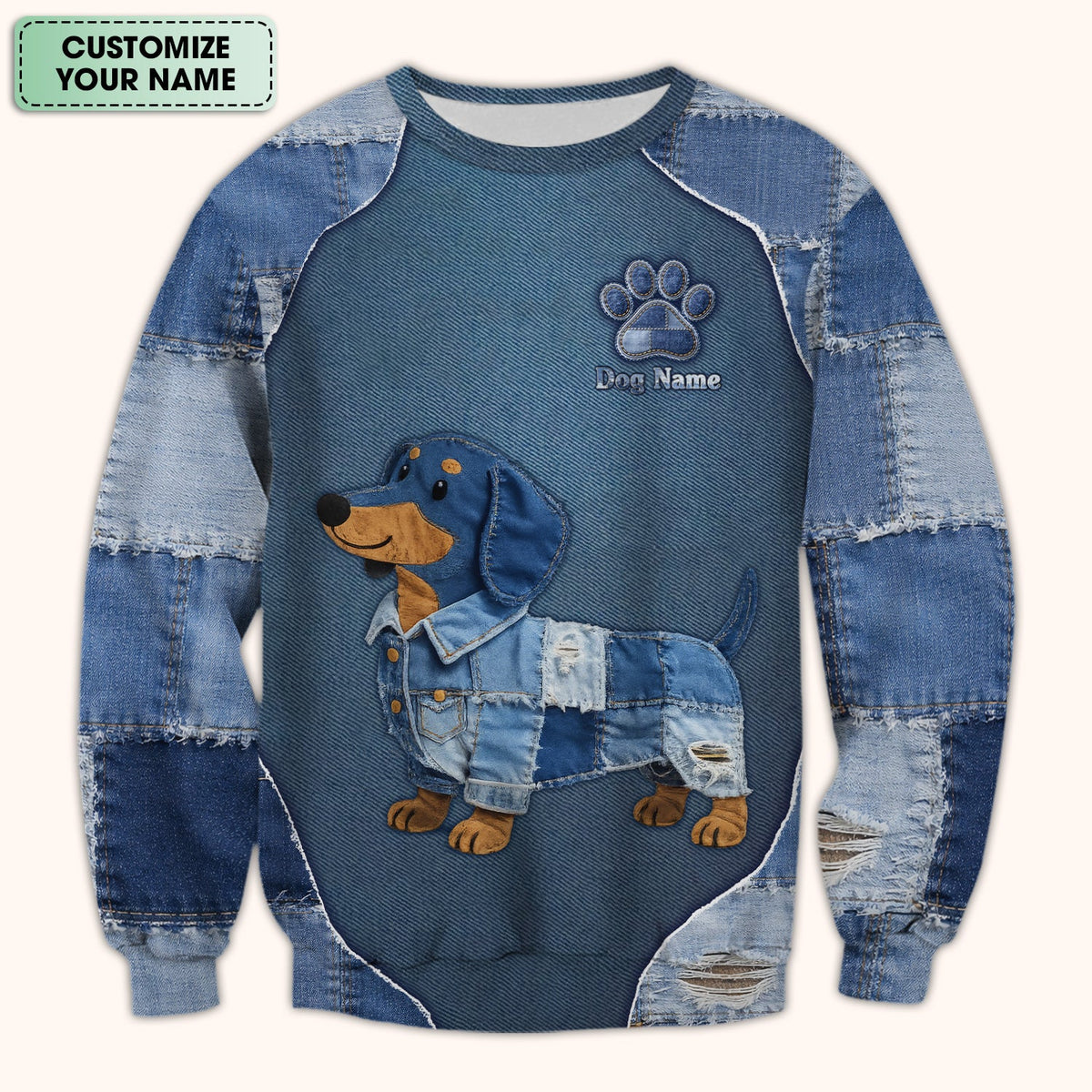 Personalized Denim Dachshund Nurse Scrub Top