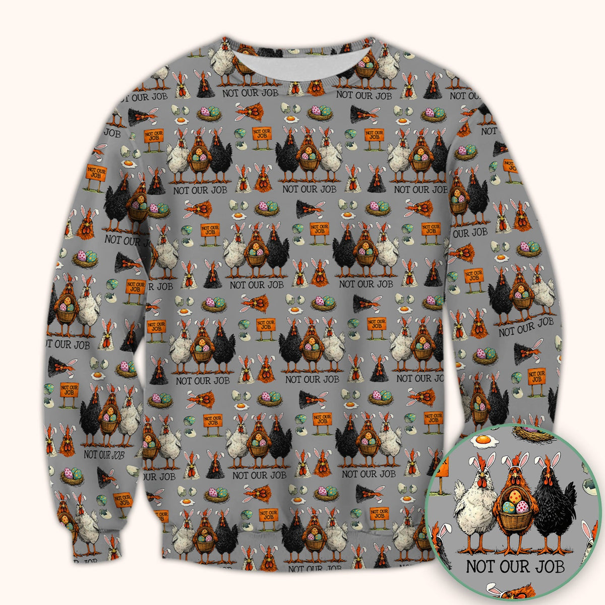 Funny Easter Chicken Humor Pattern Scrub Top, Comfortable Scrubs for Nurses