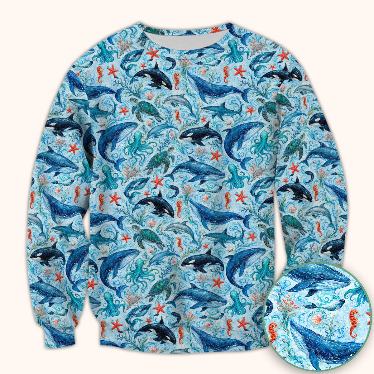 Watercolor Ocean Wildlife Scene Nurse Scrub Top