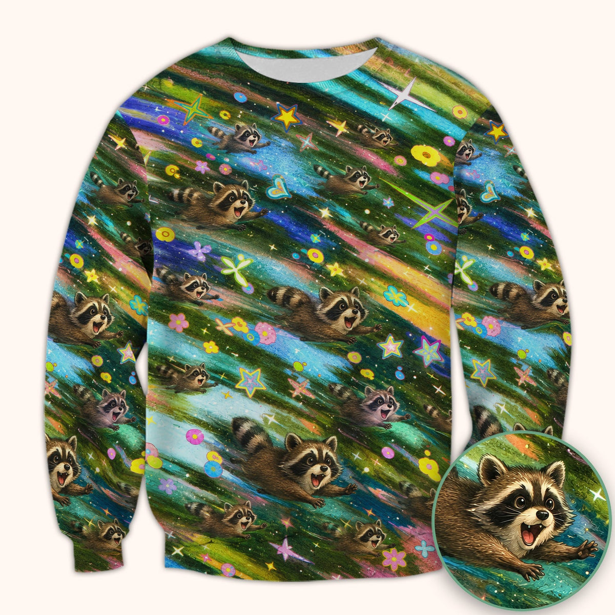 Raccoon Rainbow Dash Nurse Scrub Top