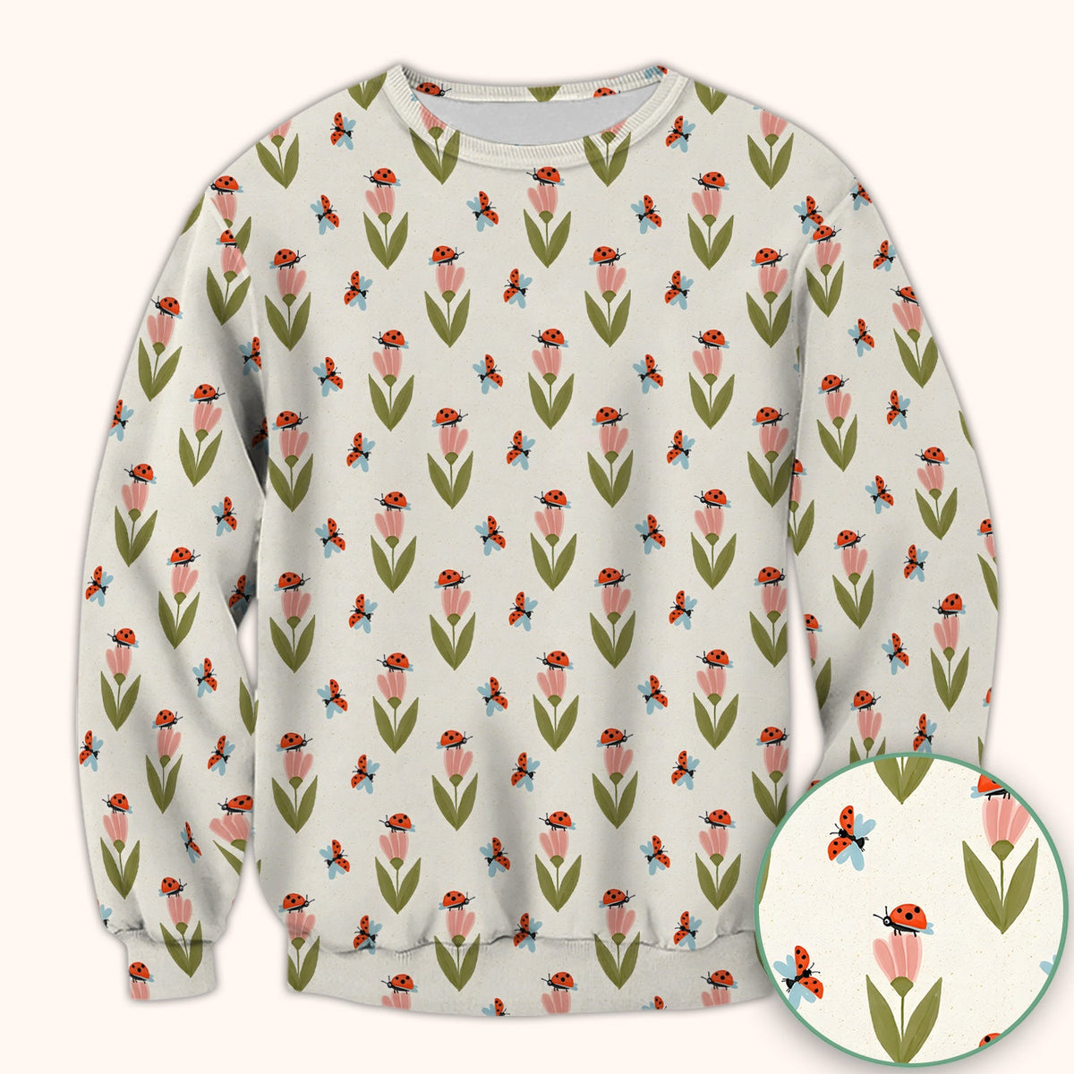 Ladybug Tulip Floral Nurse Scrub Top