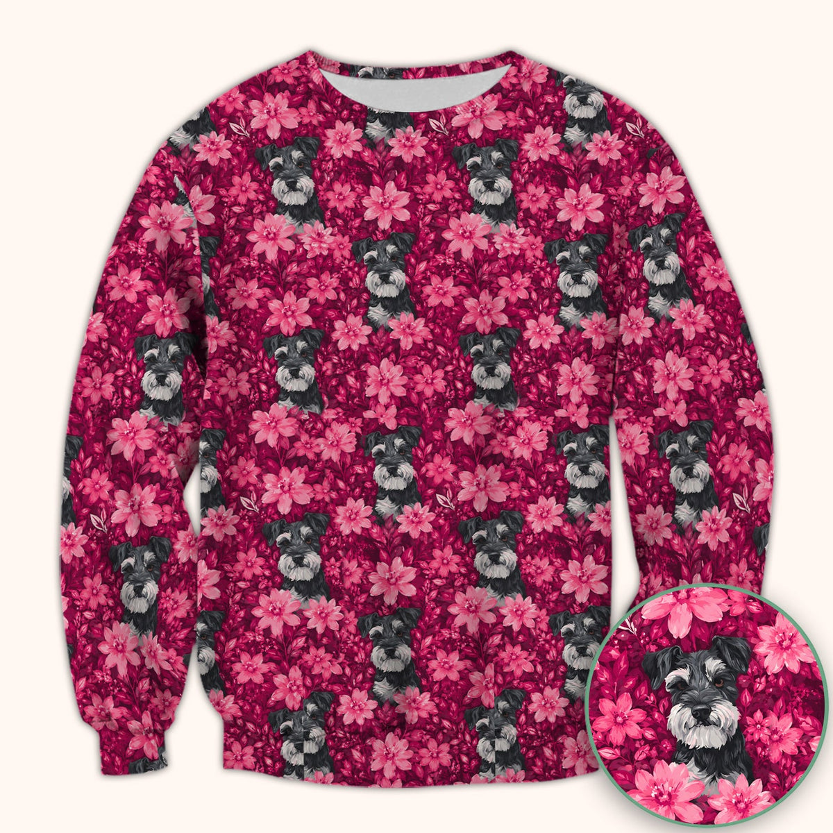 Pink Floral Schnauzer Nurse Scrub Top