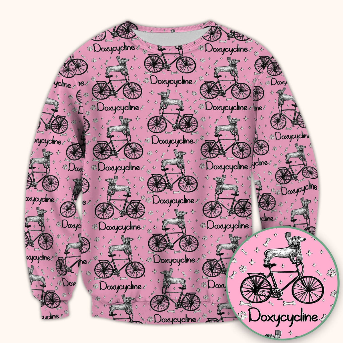 Funny Doxycycline Dog Bicycle Print Scrub Top, Comfortable Scrubs for Nurses