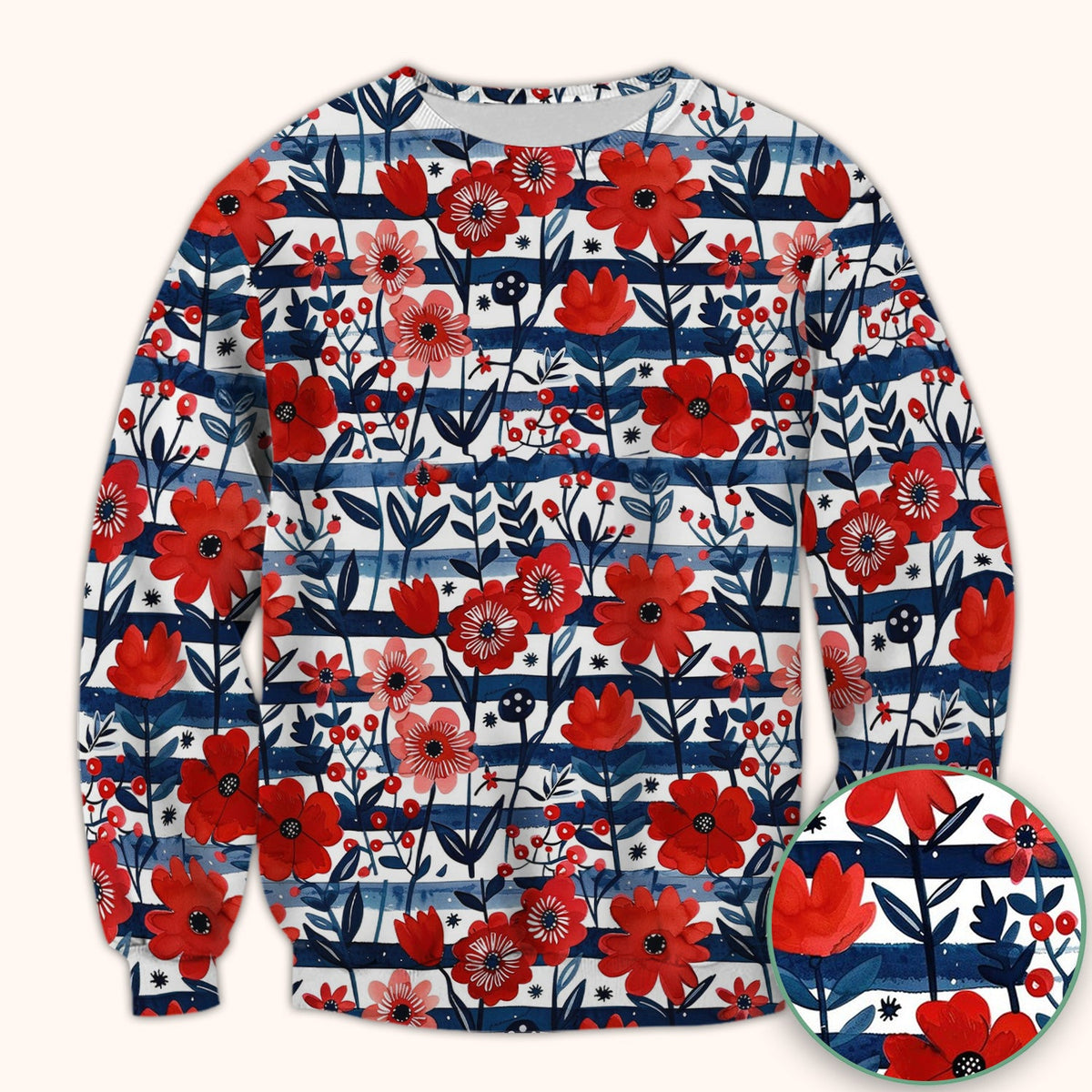 Red Poppy Navy Stripe Nurse Scrub Top