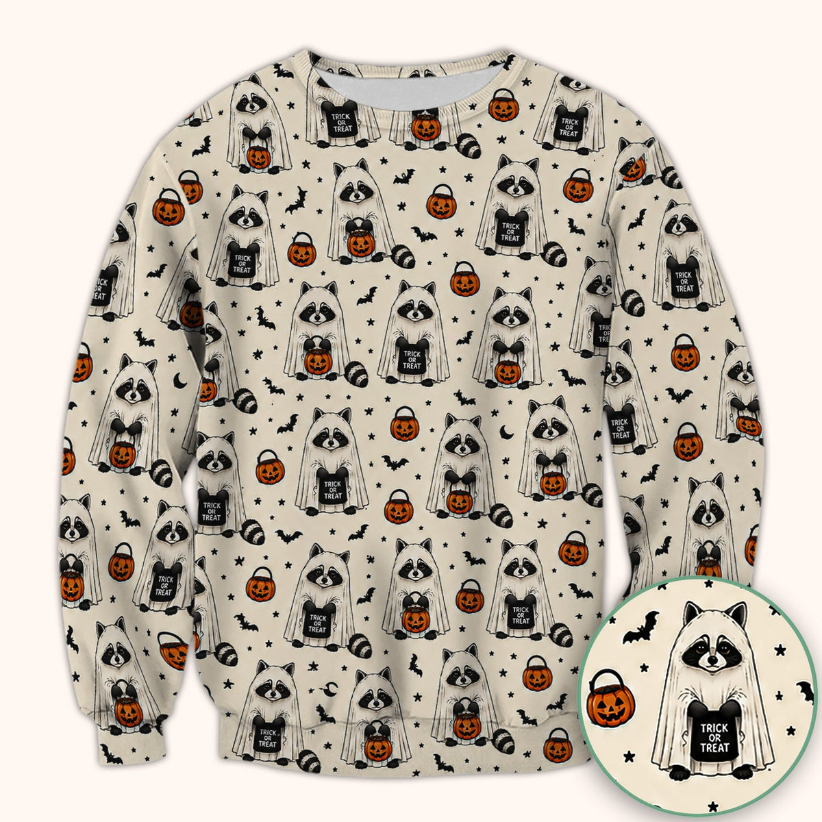Halloween Ghost Raccoon Nurse Scrub Top