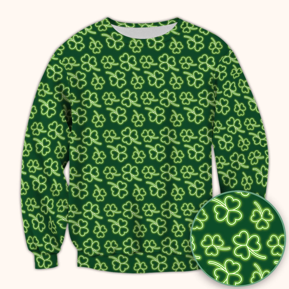 Neon Shamrock Nurse Scrub Top, St. Patrick’s Day Glow Green Pattern Pattern Shirt,  Breathable Fabrics Nursing Uniform