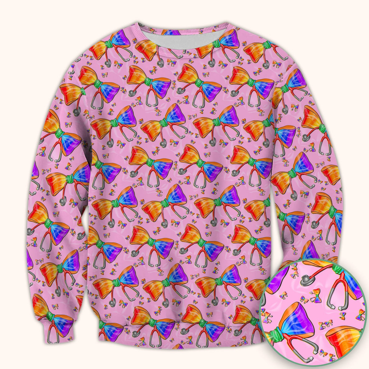 Colorful Rainbow Bow Stethoscope Nurse Scrub Top